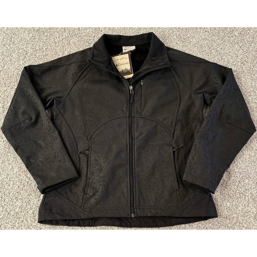 Double Diamond Softshell Jacket Womens Medium Black Embossed Full Zip Moto NEW